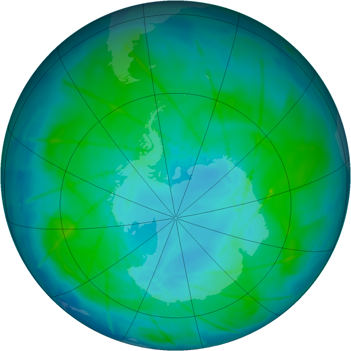 Antarctic ozone map for 16 January 2011